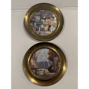 Set Of 2 Foil Art Brass Hanging Plate set Made In England Fast Shipping!